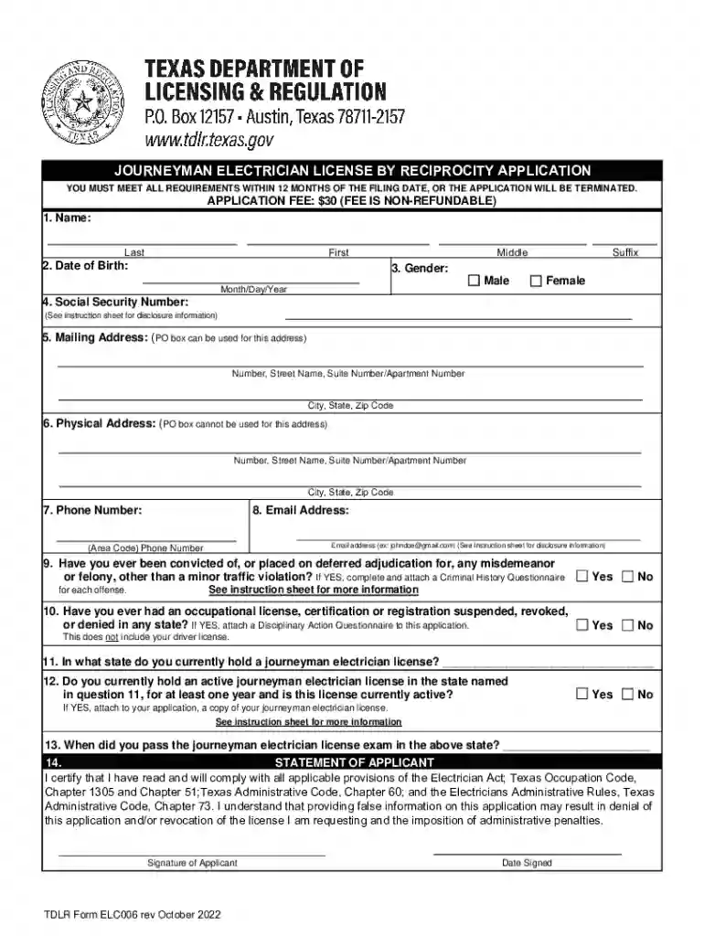 Apply for Reciprocity for an Out-of-State Electricians License Preview on Page 1