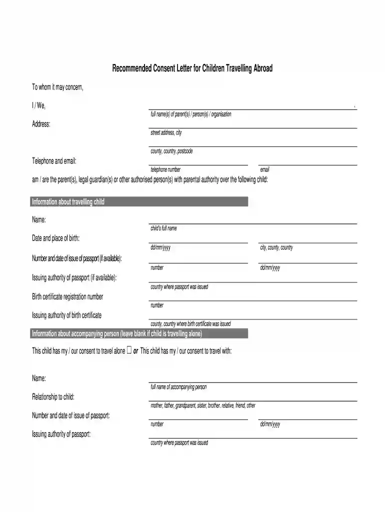 minor travel consent form uk Preview on Page 1