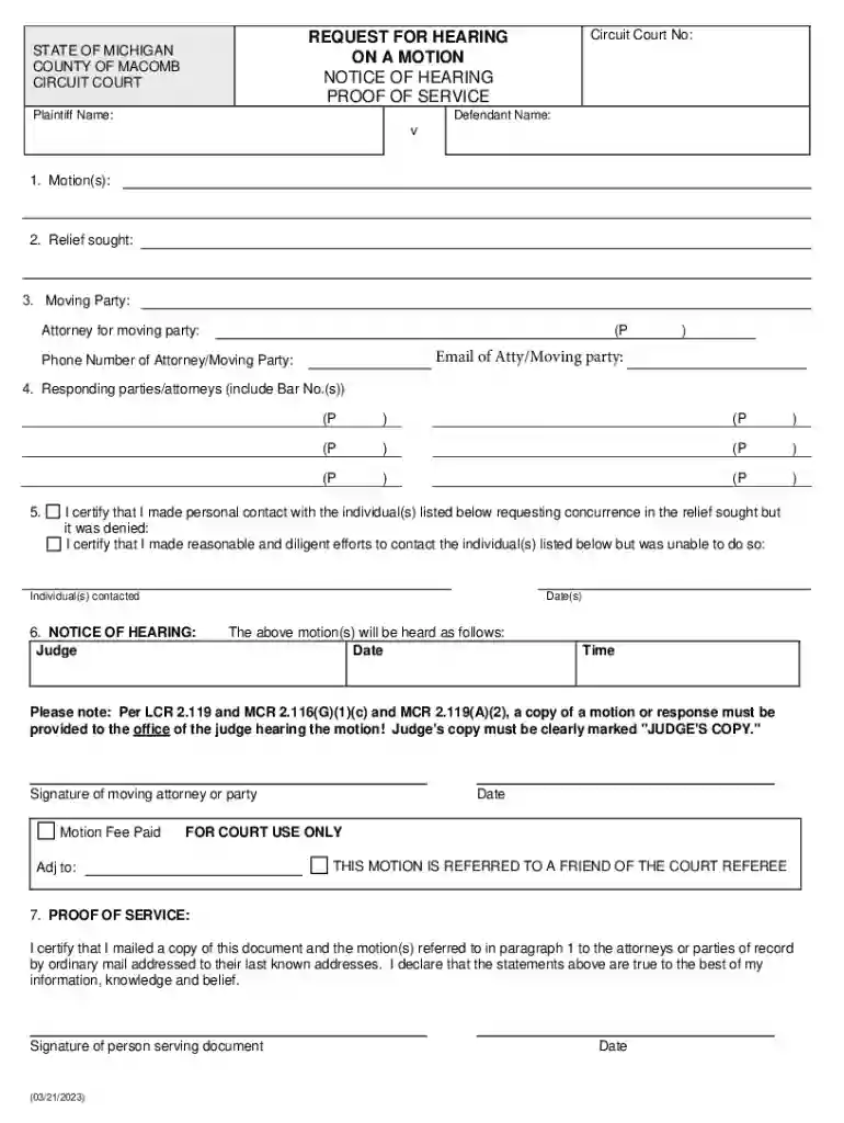 request hearing motion proof form Preview on Page 1