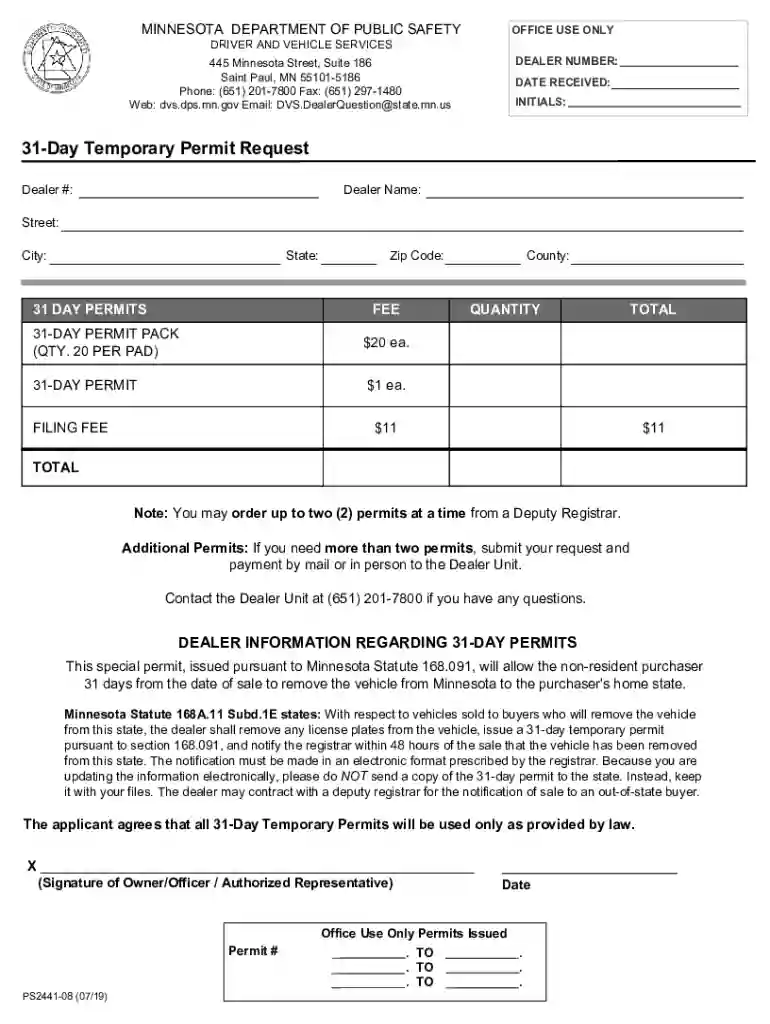 minnesota 31 day temporary permit Preview on Page 1