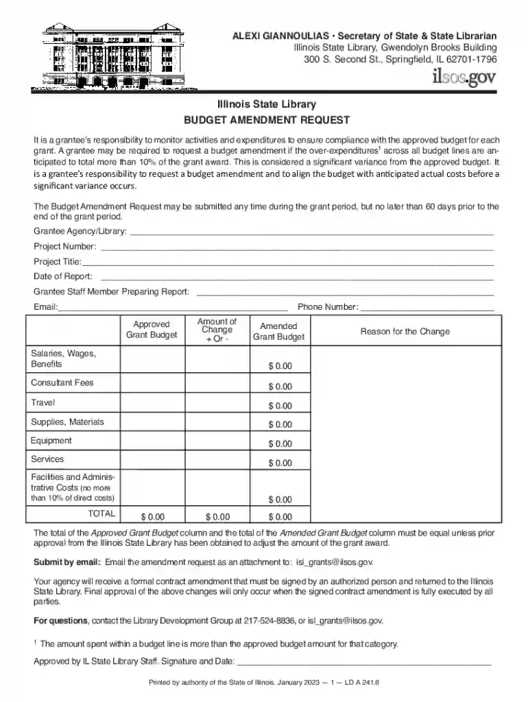Illinois State Library BUDGET AMENDMENT REQUEST Preview on Page 1