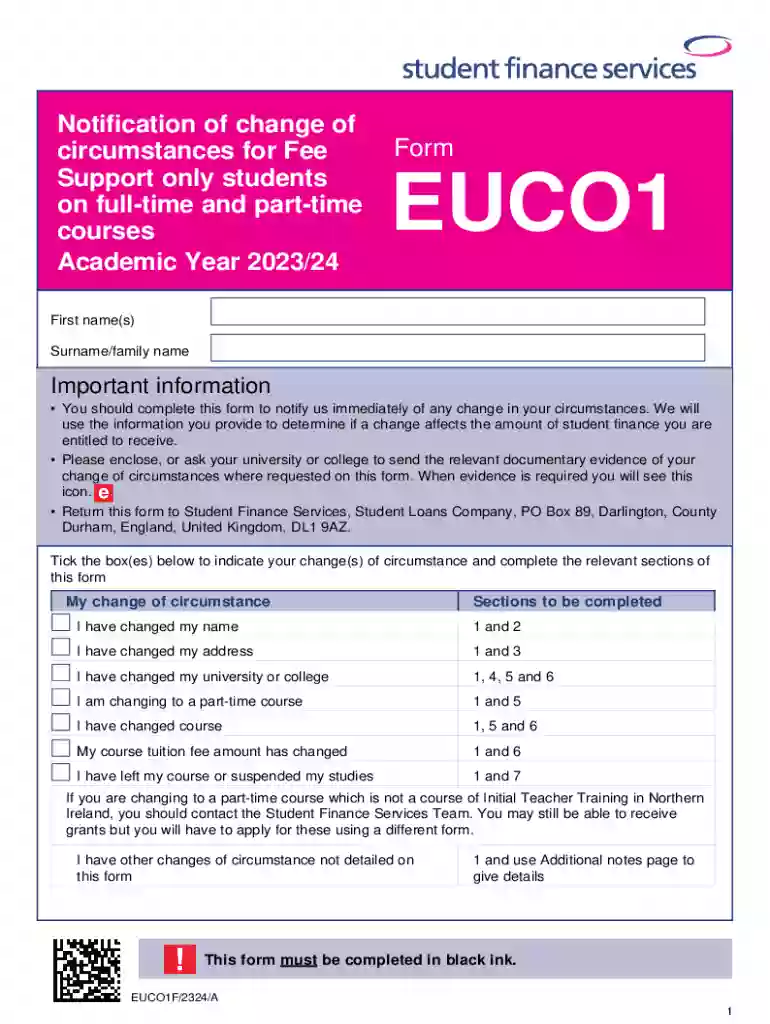 Change of circumstances form for EU students - GOV UK Preview on Page 1