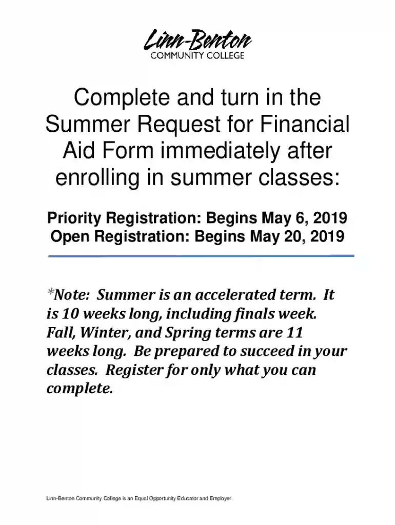 Summer Request for Financial Aid Preview on Page 1