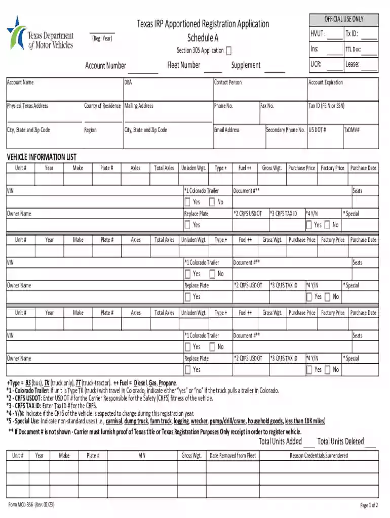 Texas IRP Apportioned Registration Application Preview on Page 1