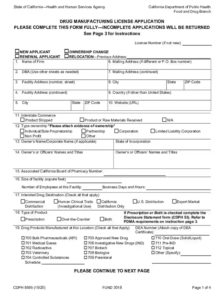 Form CDPH8595 Download Fillable PDF or Fill Online Drug Preview on Page 1