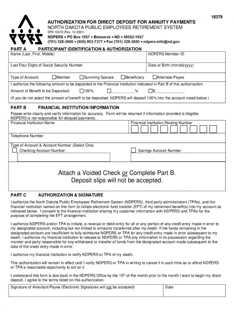 SFN-18379 Authorization For Direct Deposit For Annuity Payments Preview on Page 1