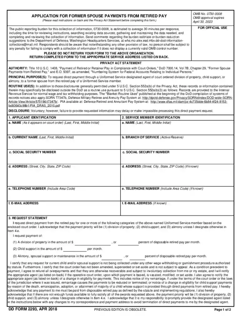 dd form 2293 Preview on Page 1