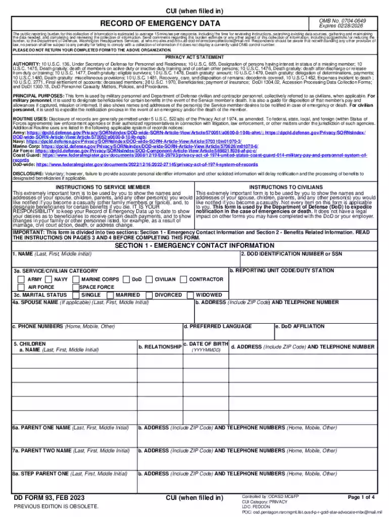 dd form 93 Preview on Page 1