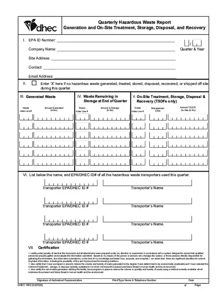 Quarterly Hazardous Waste Report Generation and On- Preview on Page 1