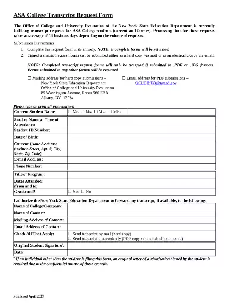 asa college brooklyn transcript request Preview on Page 1
