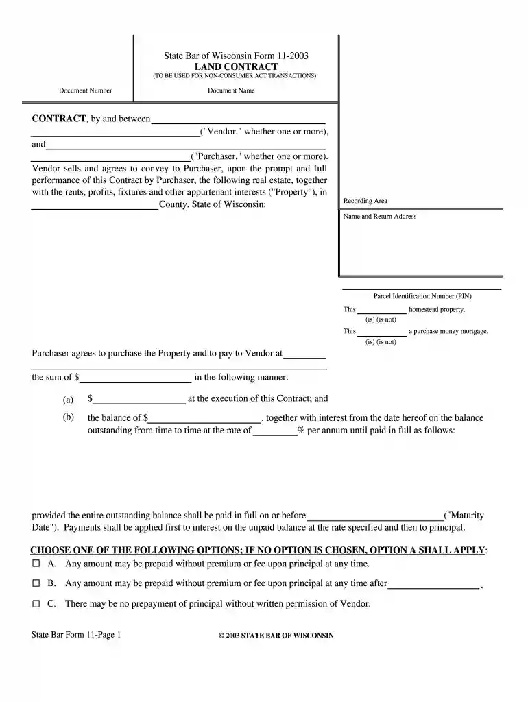 wisconsin land contract form 2023 Preview on Page 1