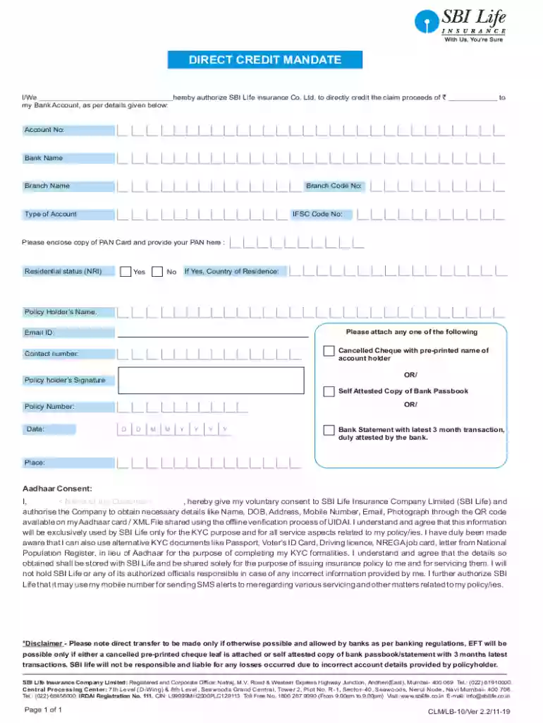 mandate form Preview on Page 1
