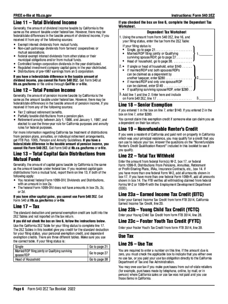 Qualifications for filing a California Form 540 2EZ Preview on Page 1