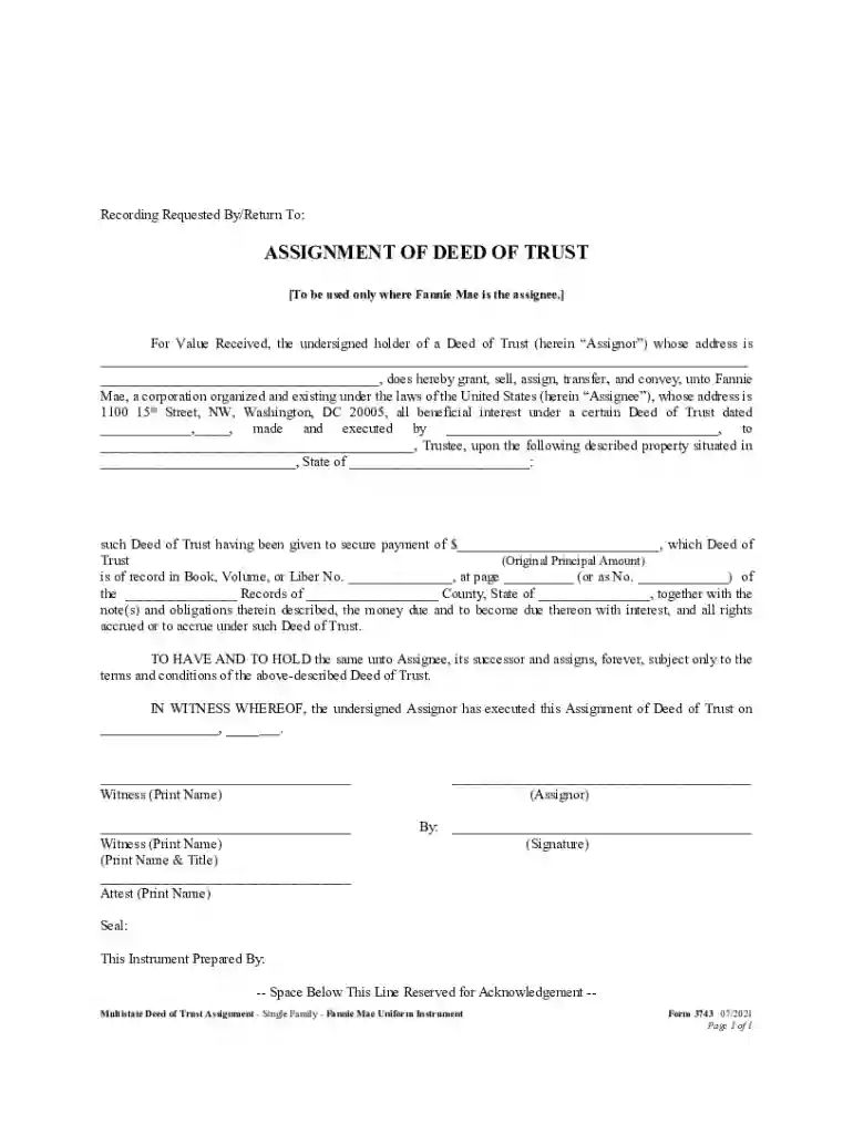 Multistate Deed of Trust Assignment (Form 3743): Word Preview on Page 1