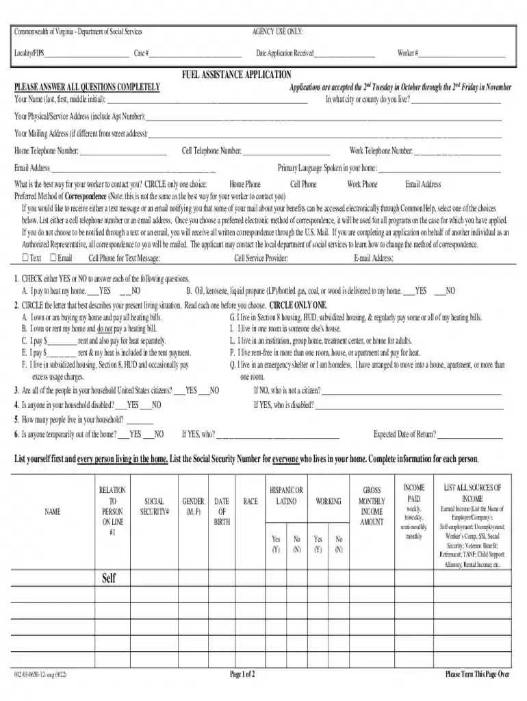 fuel assistance application online Preview on Page 1