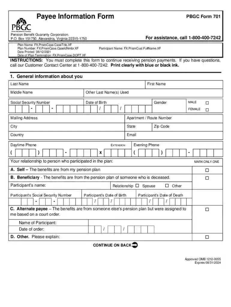 Payee Information Form Preview on Page 1