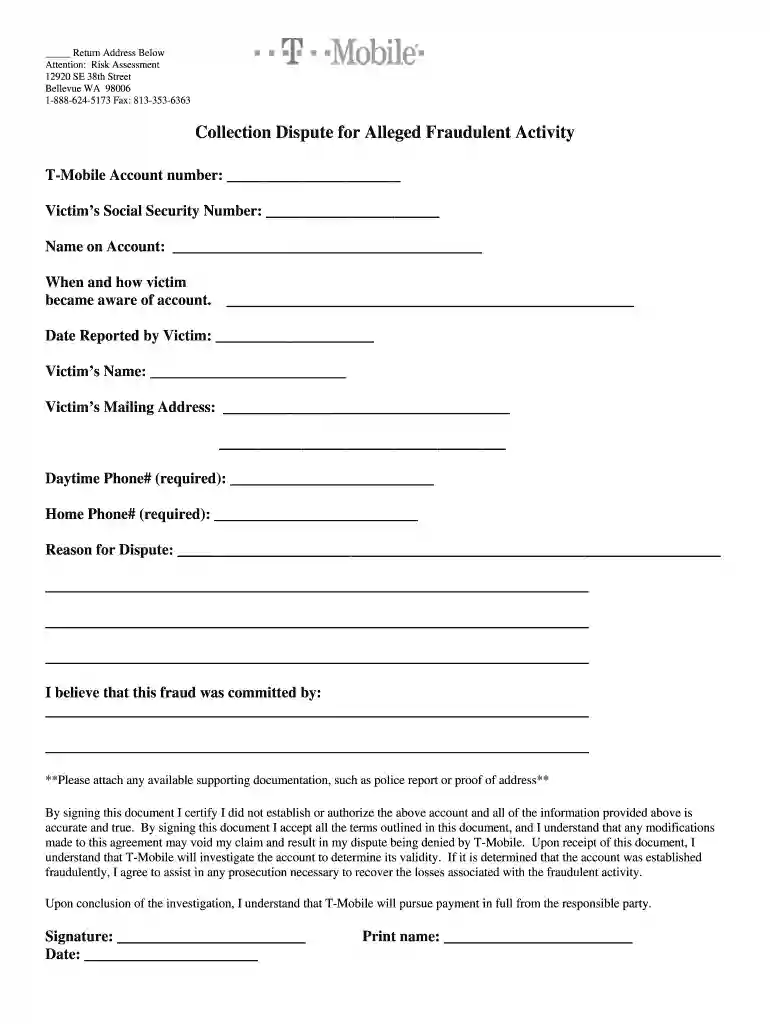 t mobile dispute form Preview on Page 1