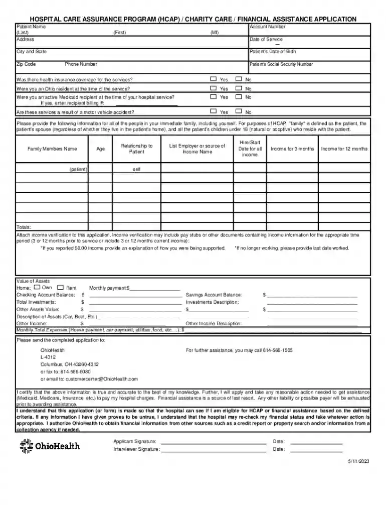 ohio health financial assistance application Preview on Page 1