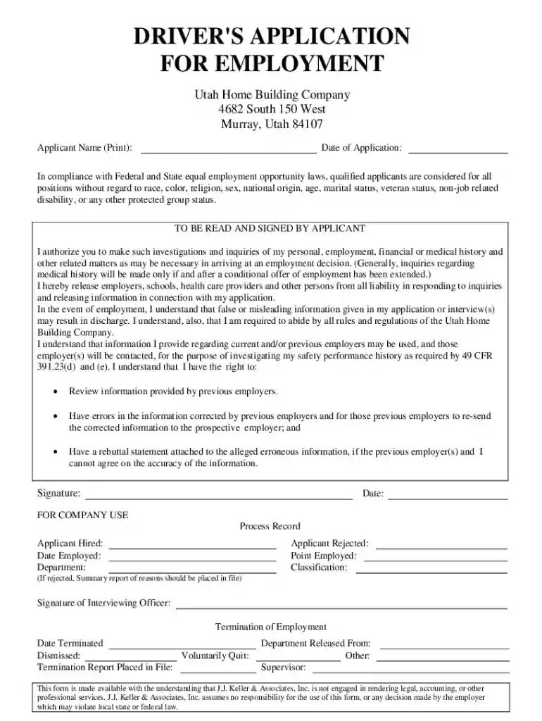 Driver Employment Application (Company Name - fmcsa csa Preview on Page 1