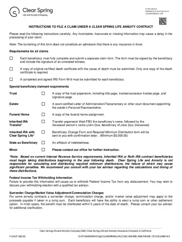 INSTRUCTIONS TO FILE A CLAIM UNDER A CLEAR SPRING LIFE Preview on Page 1