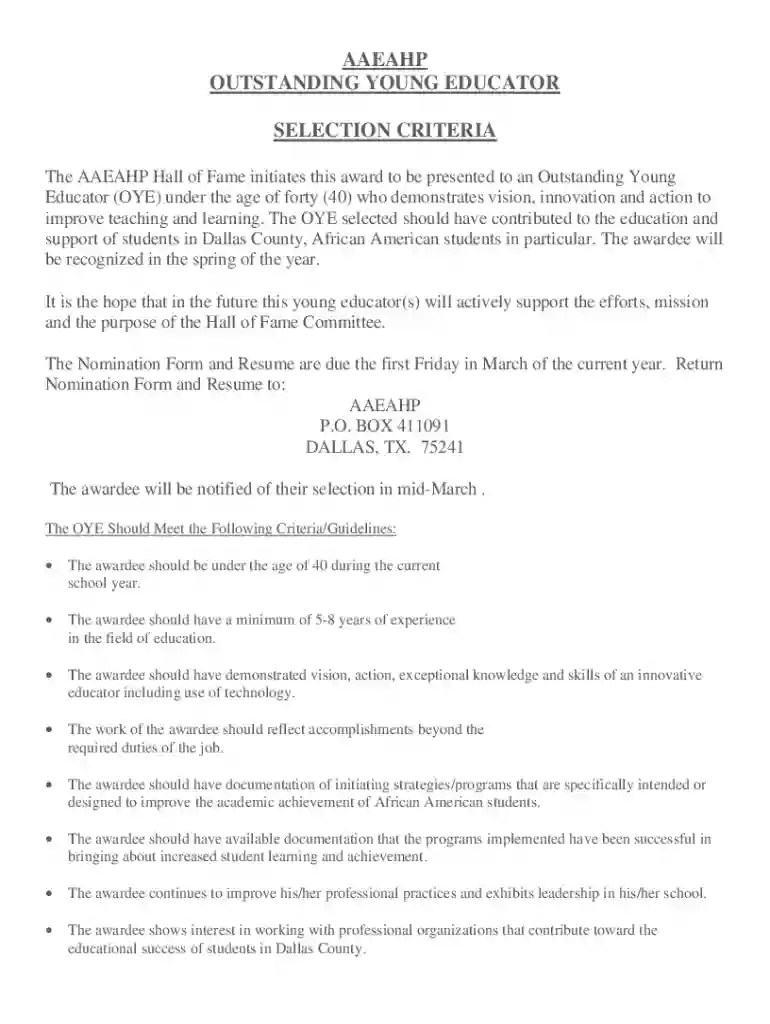 Outstanding Young Educator Form Preview on Page 1
