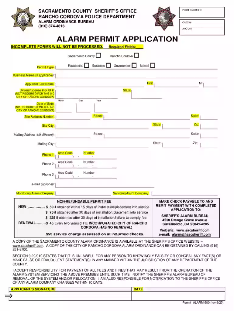 sacramento county alarm permit Preview on Page 1