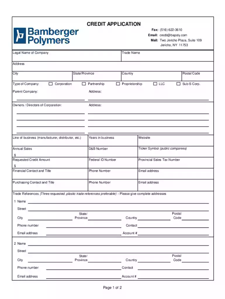 Credit Application Form Preview on Page 1