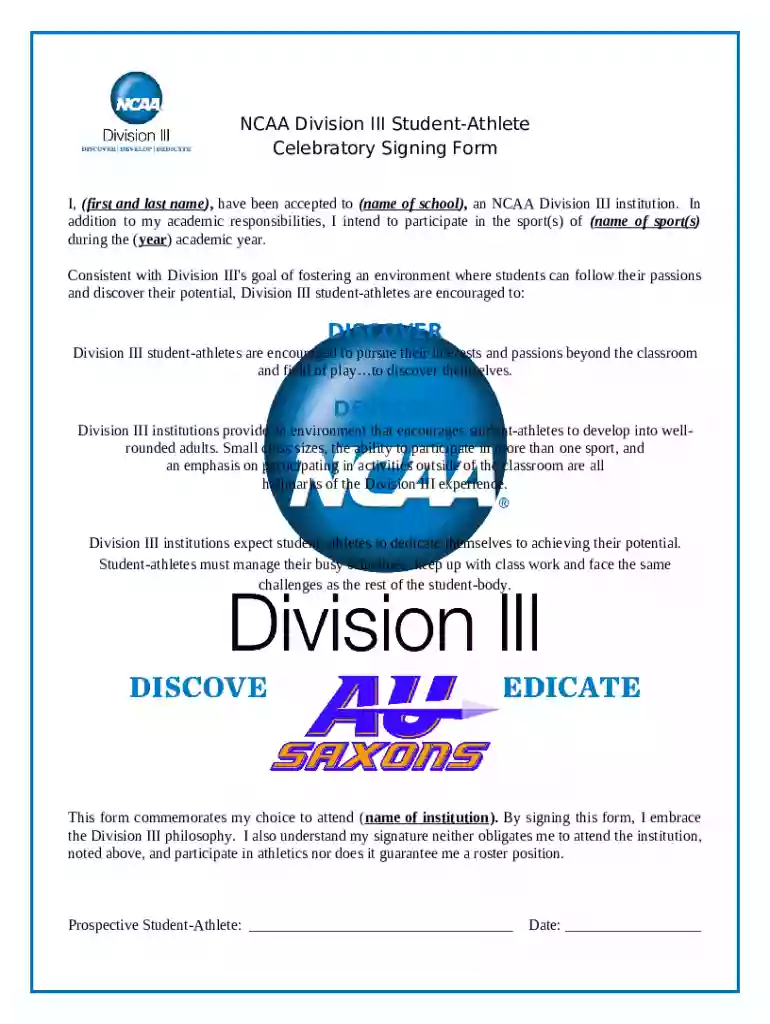 ncaa celebratory signing form Preview on Page 1