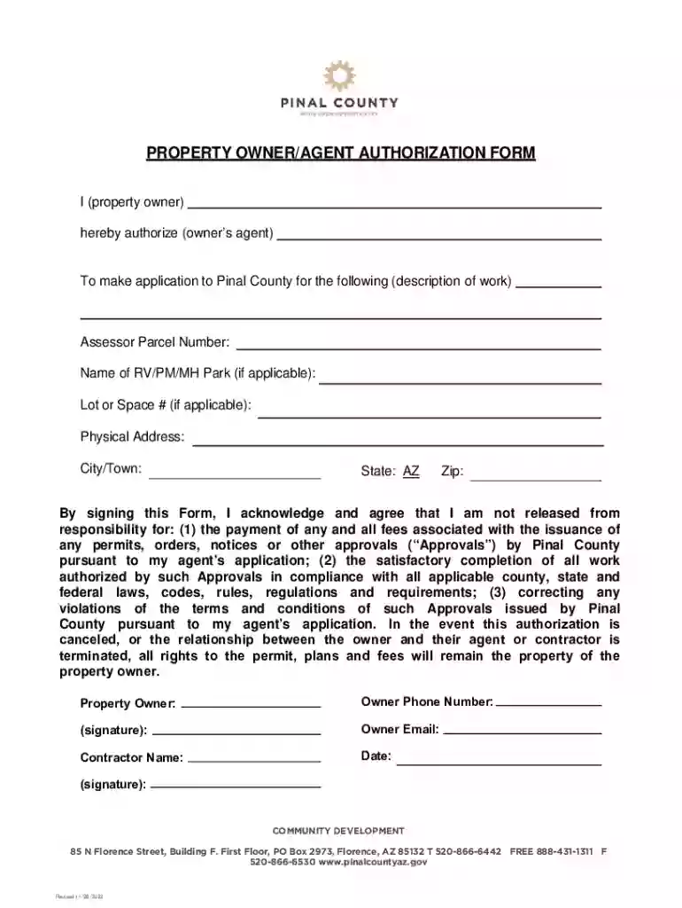 PROPERTY OWNER AGENT AUTHORIZATION FORM Preview on Page 1