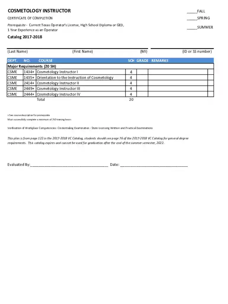 Cosmetology Operator Certificate Level I Preview on Page 1