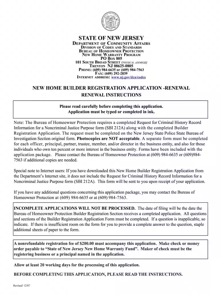 nj builders license application Preview on Page 1