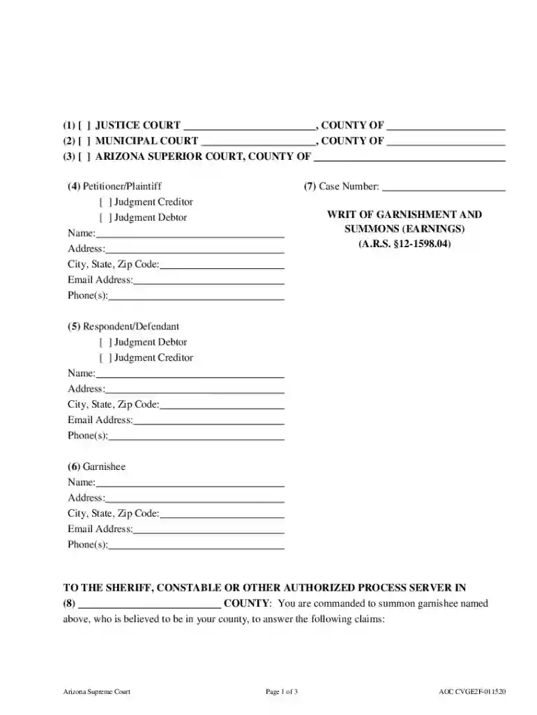 free wage garnishment form Preview on Page 1