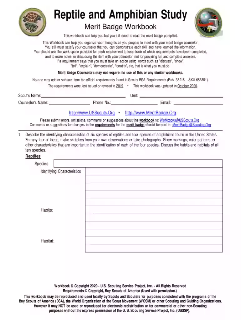 reptile amphibian merit badge workbook Preview on Page 1
