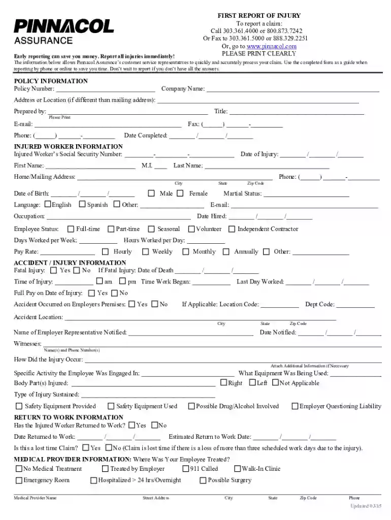 First report of injury form Preview on Page 1