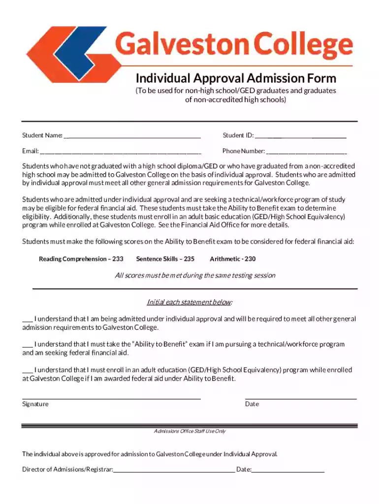 Individual Approval Admission Form Preview on Page 1
