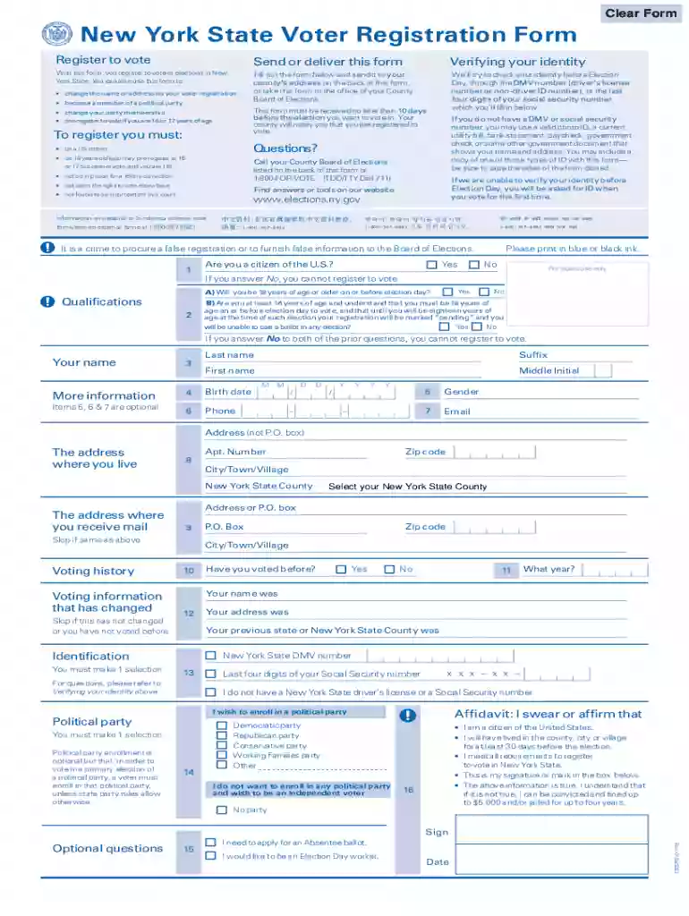 Voter Registration New York - Fill and Sign Printable Template Preview on Page 1