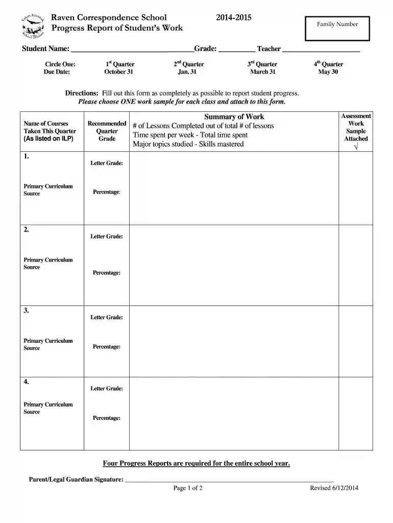 Progress Report Form - Raven School Preview on Page 1