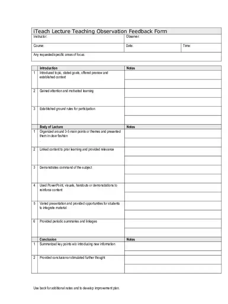 Classroom Observation CARE Form Preview on Page 1
