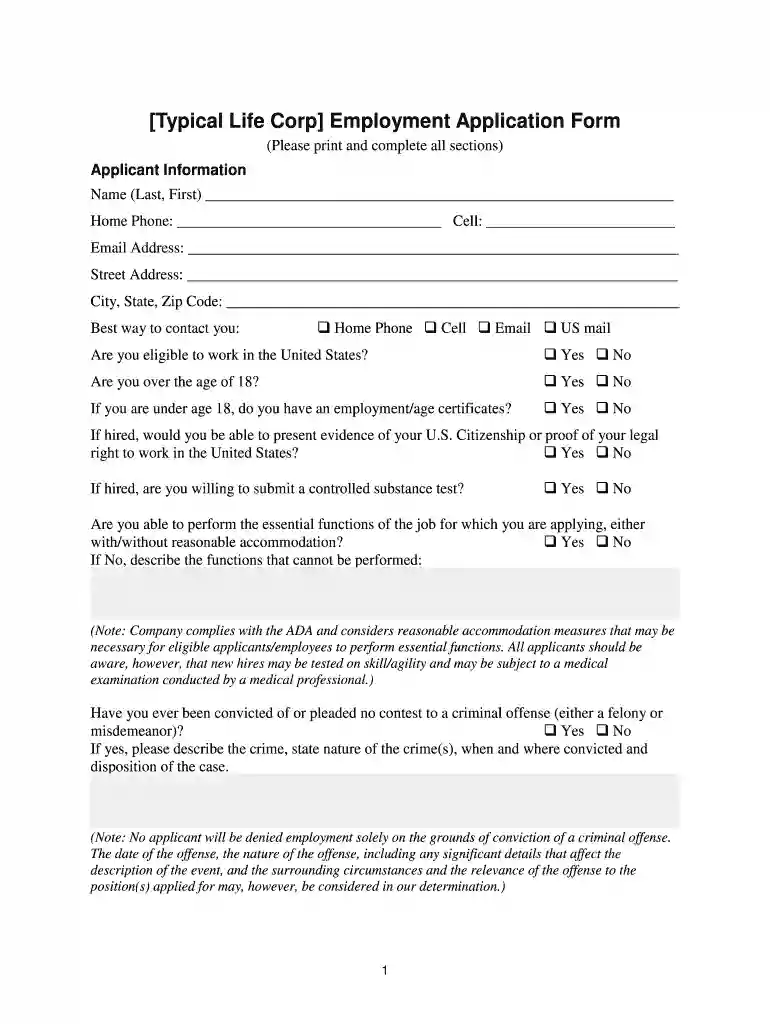 typical corporation application form Preview on Page 1