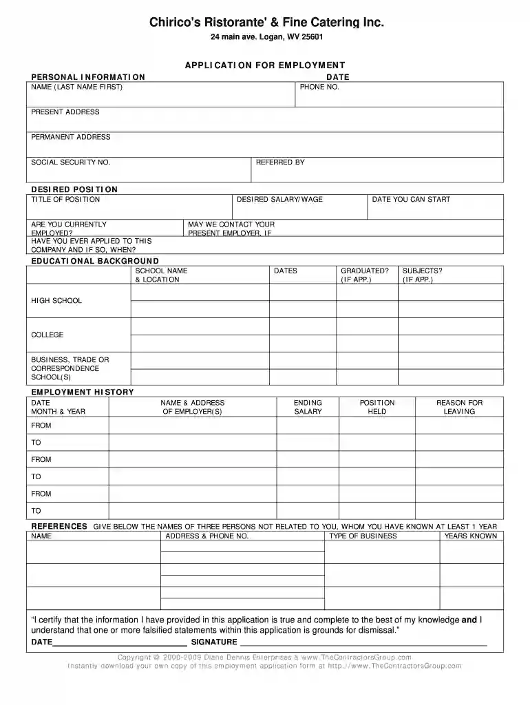 application for employment Preview on Page 1
