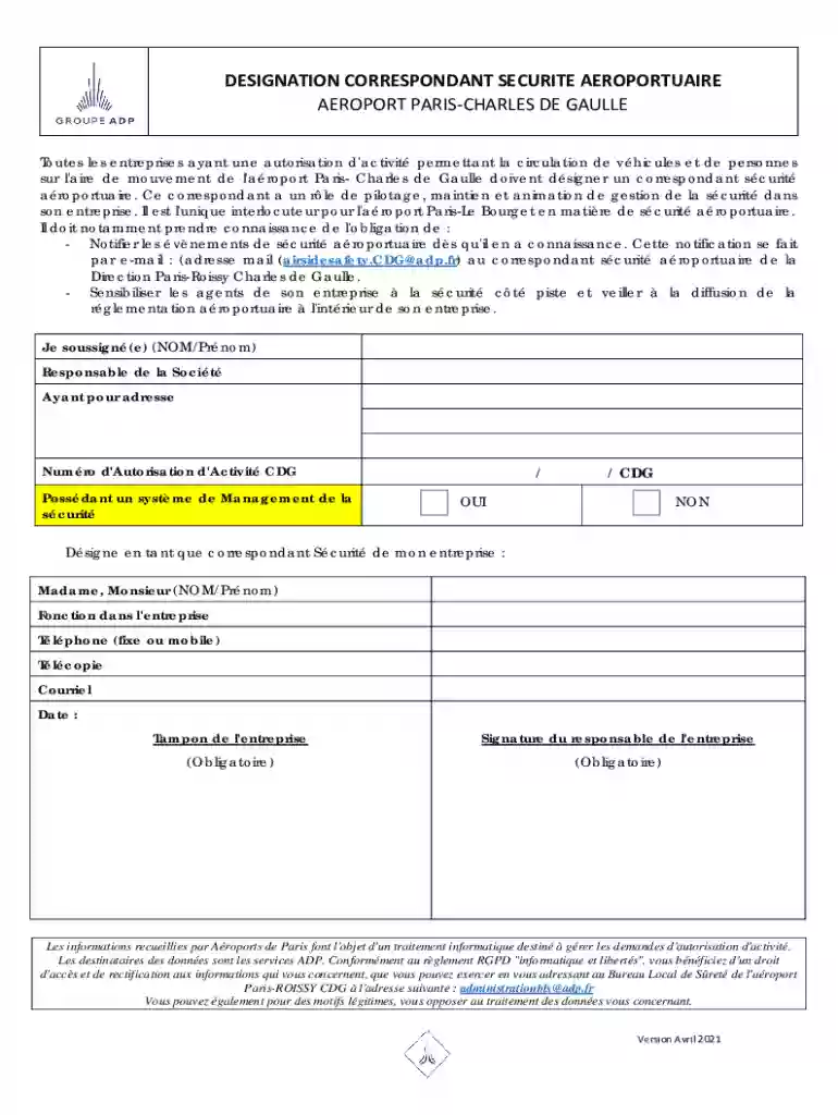 Aeroport Paris- Charles de Gaulle Security Correspondent Designation Preview on Page 1