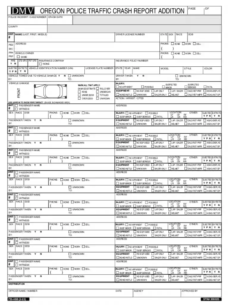 OREGON POLICE TRAFFIC CRASH REPORT ADDITION Preview on Page 1