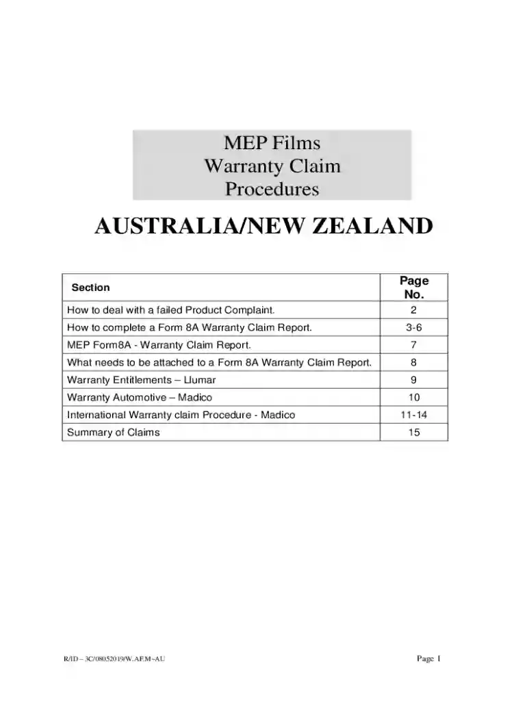 MEP Form 8A Warranty Claim Report Preview on Page 1