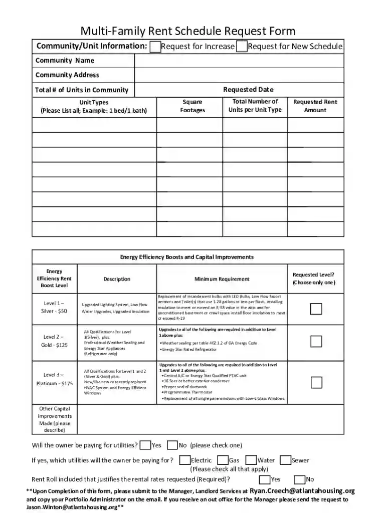 Multi-Family Rent Schedule Request Form Preview on Page 1