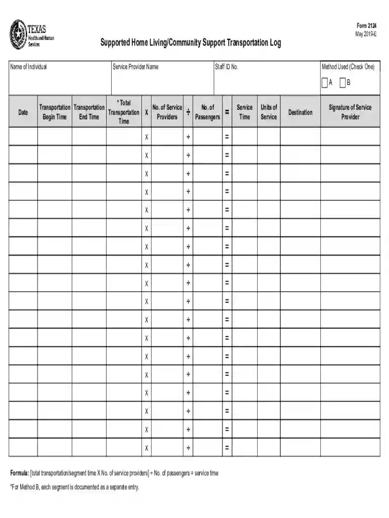 Form 2124, Supported Home Living Community Support Preview on Page 1
