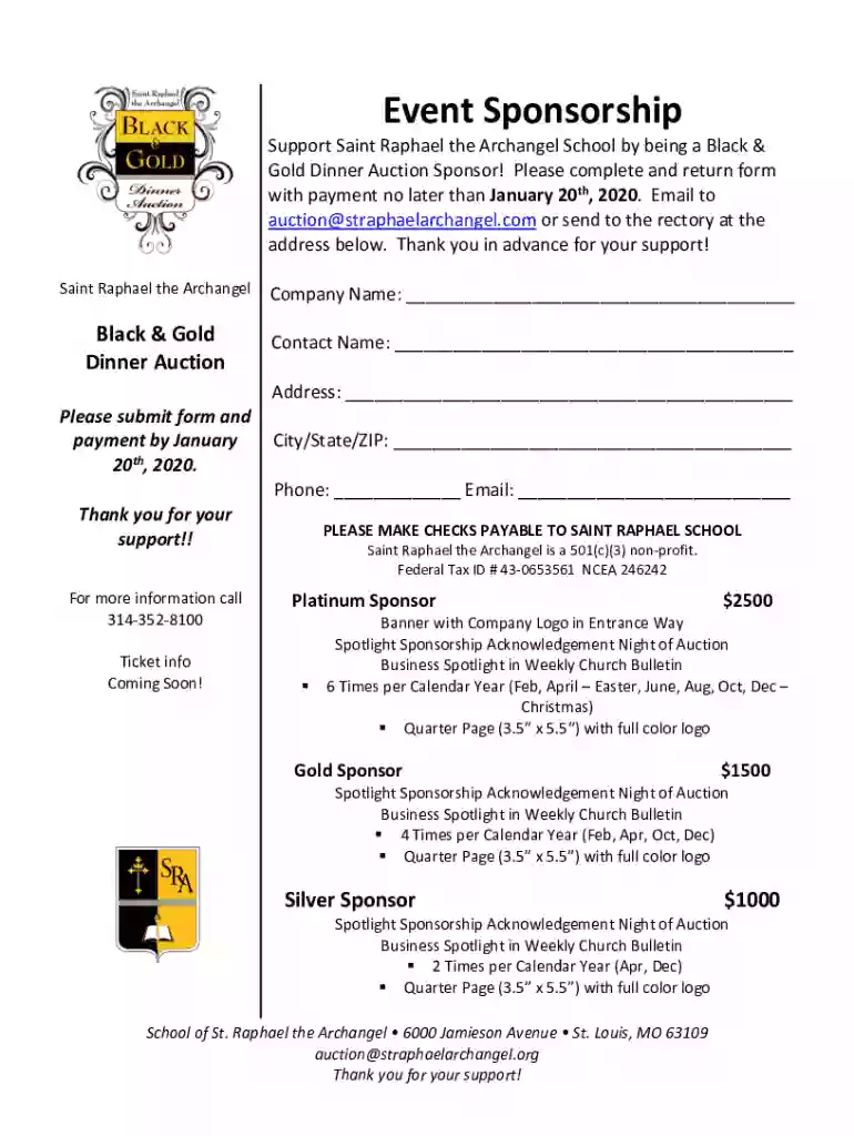 Fillable Online Event Sponsorship - St Raphael the Preview on Page 1