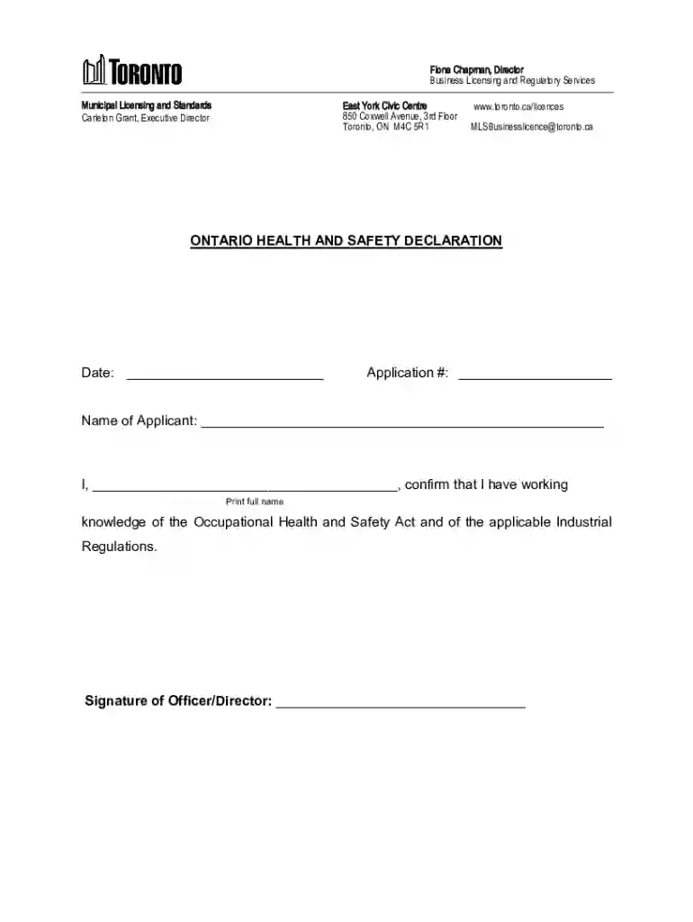 health and safety declaration form Preview on Page 1