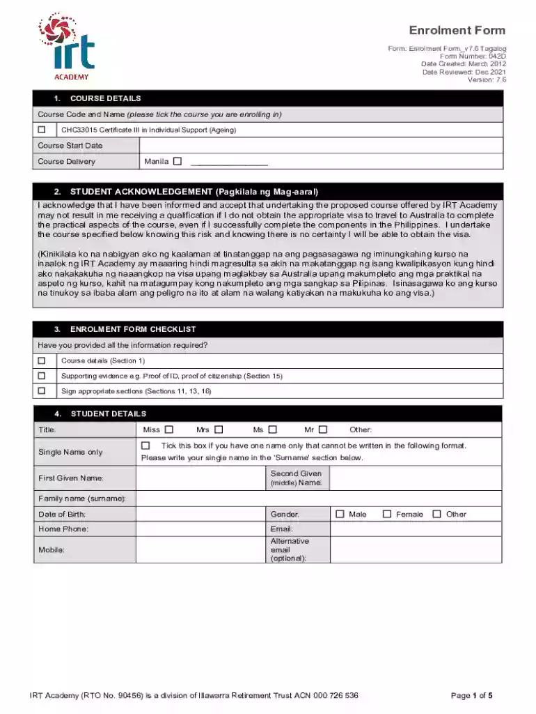 Your Enrollment Form has 2 Parts Preview on Page 1