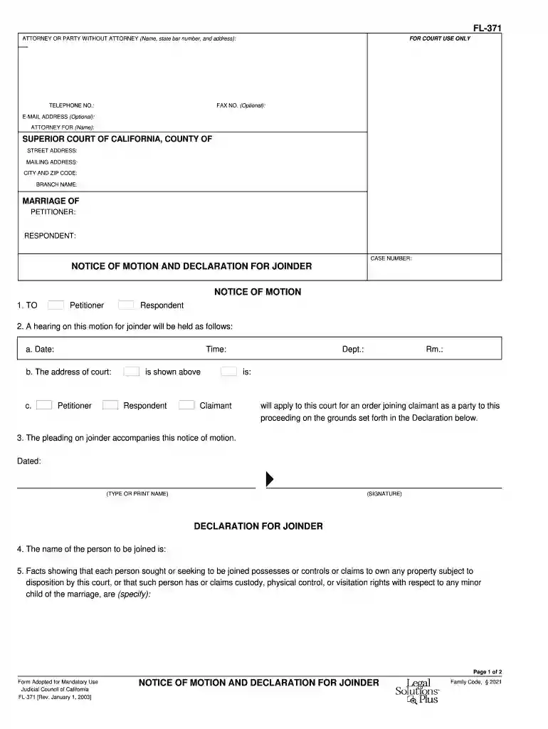 sample motion for joinder of parties california Preview on Page 1