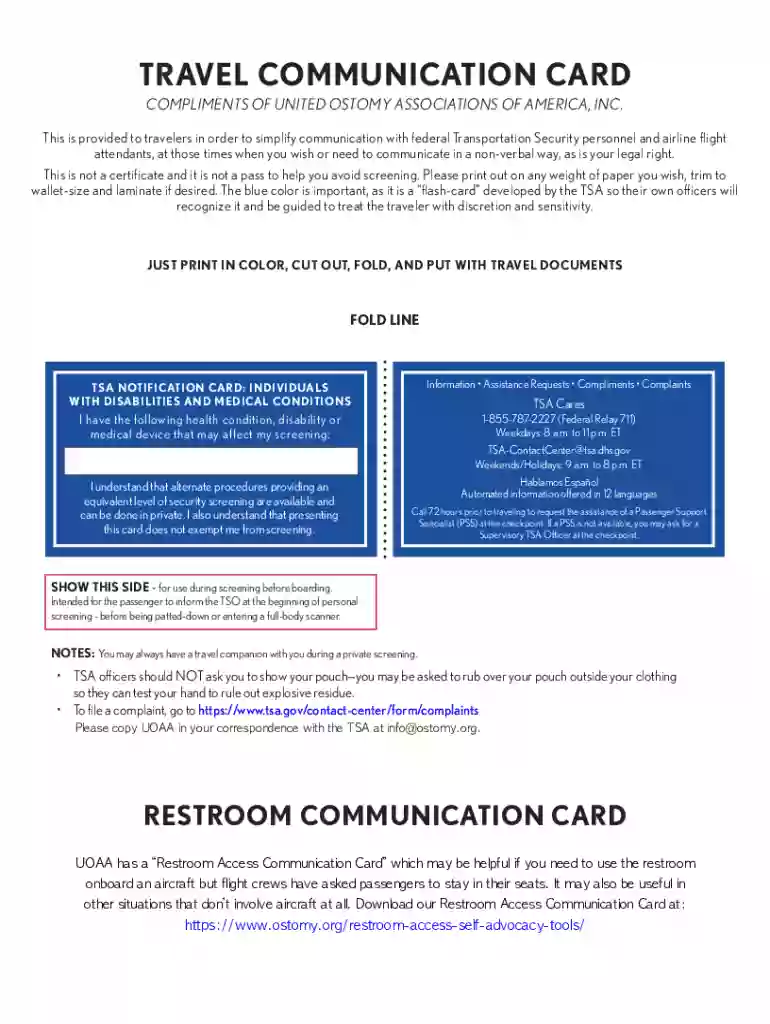 united ostomy association travel card Preview on Page 1